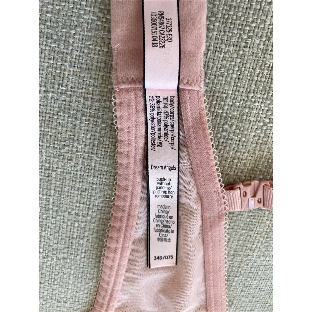 Victoria's Secret Dream Angels Push-up without Padding Bra 34D Pink Coral Lace